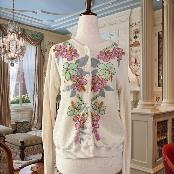 NWT Johnny Was Floral Embroidered Button Down Sweater